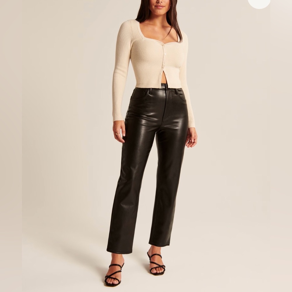 Abercrombie Ultra High Rise Ankle Straight Vegan Leather Pants Black 32 - 14S